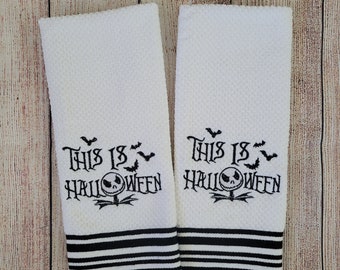 Embroidered Halloween Jack the Skeleton Dish Towel 2 Piece Set