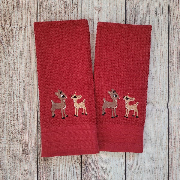 Two hand Towels Reindeer red