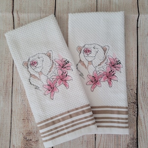 Embroidered Bear Dish Towel 2 Piece Set