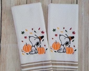 Embroidered Thanksgiving Cartoon Dog Dish Towel