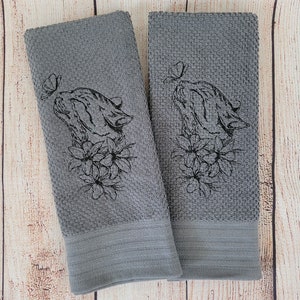 Embroidered Solid Cat Dish Towel 2 Piece Set