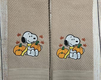 Embroidered Fall/Autumn Cartoon Dog Dish Towel 2 Piece Set