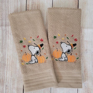 Embroidered Thanksgiving Cartoon Dog Dish Towel 2 Piece Set