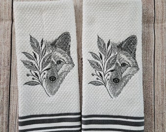 Paño de cocina con diseño de lobo bordado (2 unidades)