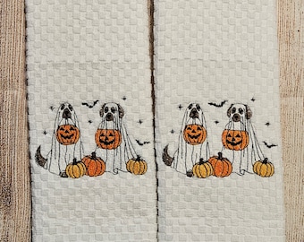 Embroidered Halloween Ghost Dog Dish Towel 2 Piece Set