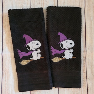 Embroidered Halloween Cartoon Dog 2 Dish Towel 2 Piece Set