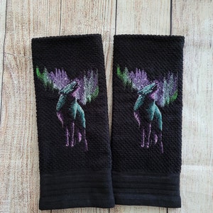 Embroidered Neon Mystic Wolf Dish Towel 2 Piece Set
