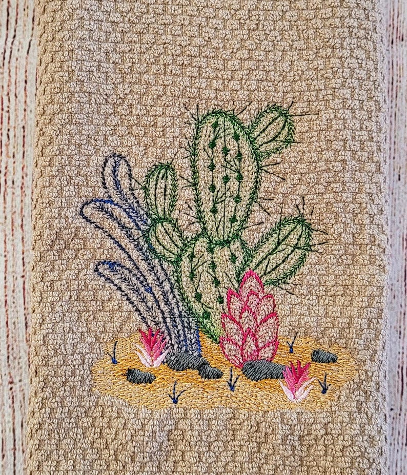 Paño de cocina bordado con cactus del desierto imagen 6