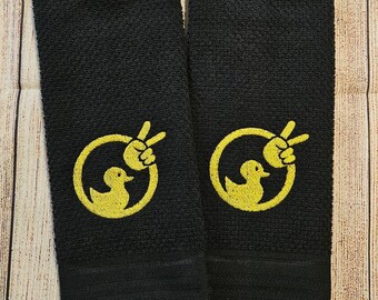 Embroidered Duck Peace Sign Dish Towel Set