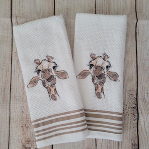 Embroidered Giraffe Dish Towel 2 Piece Set