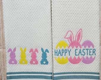 Embroidered Easter Bunny Dish Towel 2 Piece Set