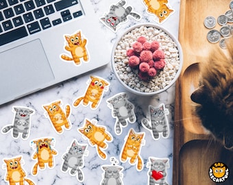 Cute cat stickers, digital stickers, printable stickers, funny png, cute animal clipart, cat clipart, cat png