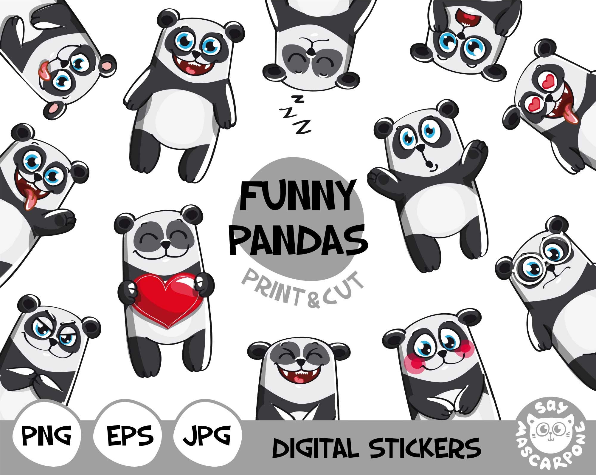Cute Panda Stickers Digital Stickers Printable Stickers - Etsy