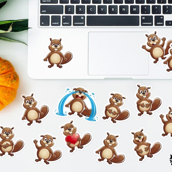 Little beaver stickers, digital stickers, printable stickers, funny png, cute animal clipart, beaver sticker sheet, beaver clipart