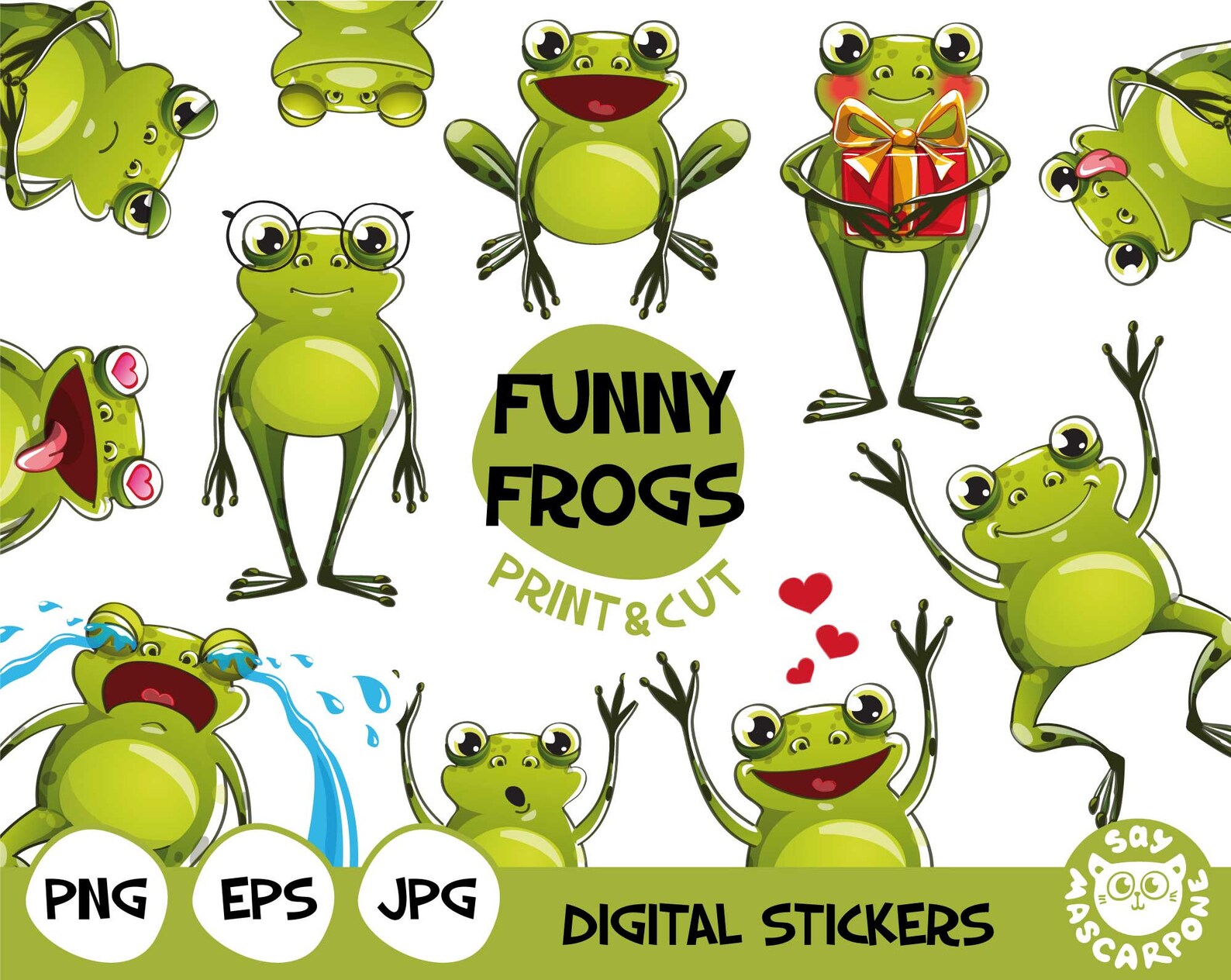 Cute Frog Stickers, Digital Stickers, Printable Stickers, Funny Png ...