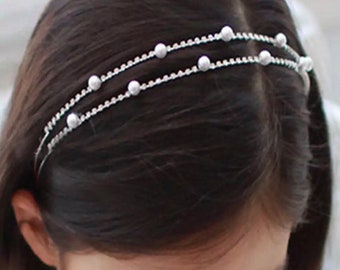 Child/ double row pearl Crystal Rhinestone headband, hairband tiara bridesmaid hair, christening, prom/flower girl hairpiece, holy communion