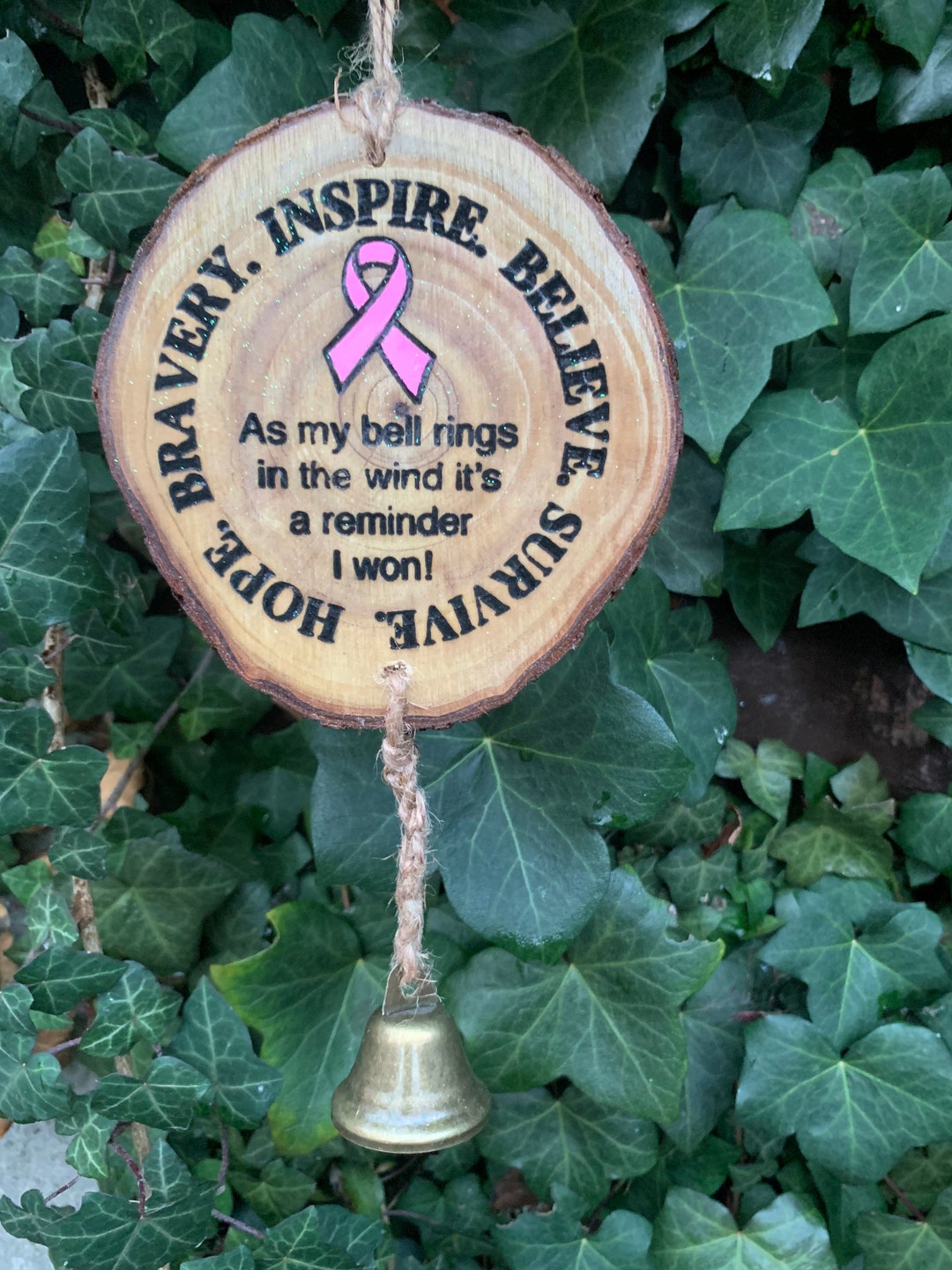 Ring the Bell Cancer Surviver, Beat Cancer Gift Laser Engraved Wooden Wall Plaque Decorated With