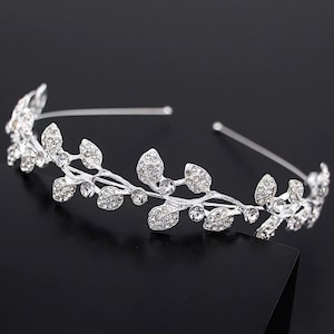 Silver leaf bridal Crystal Rhinestone headband, hairband tiara bridesmaid hair, prom and wedding & bride