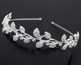 Silver leaf bridal Crystal Rhinestone headband, hairband tiara bridesmaid hair, prom and wedding & bride