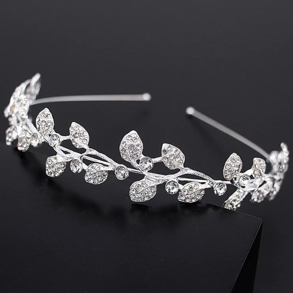 Silver leaf bridal Crystal Rhinestone headband, hairband tiara bridesmaid hair, prom and wedding & bride