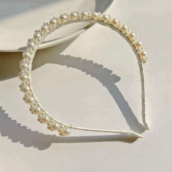 Ivory faux pearl headband, hairband tiara bridesmaid hair, prom and wedding & flower girl headpiece