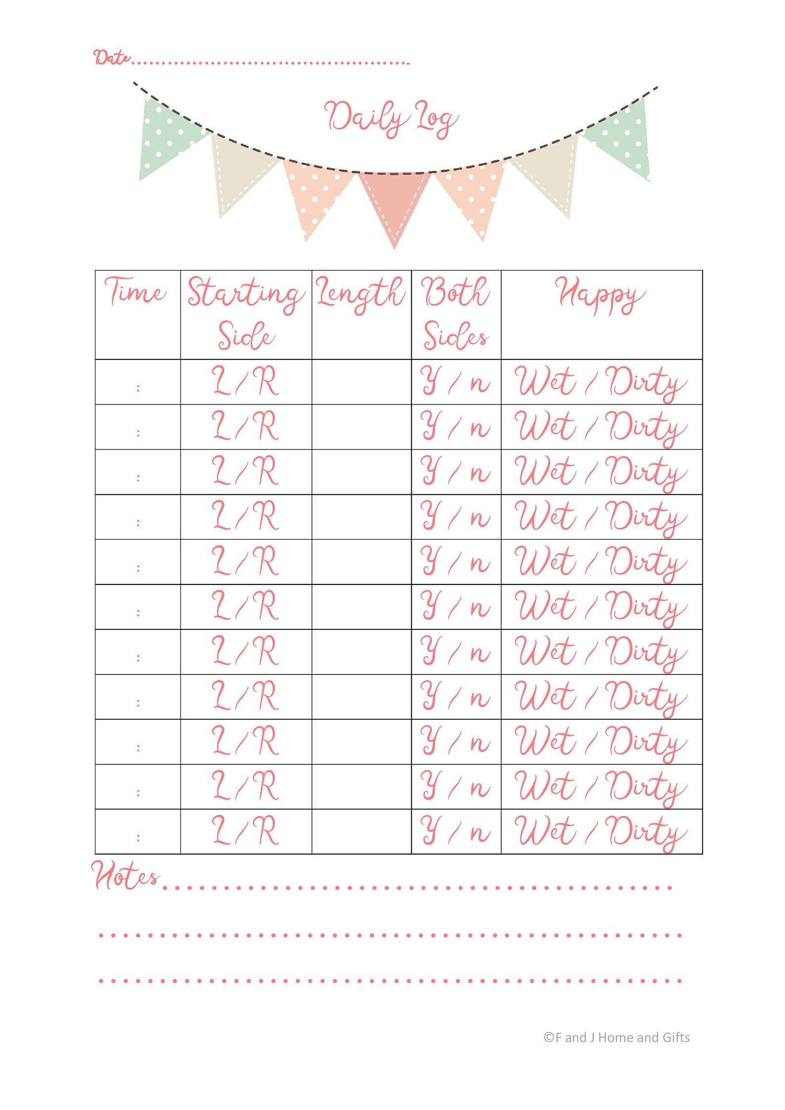 Breast Feeding Daily Log for Girls Etsy