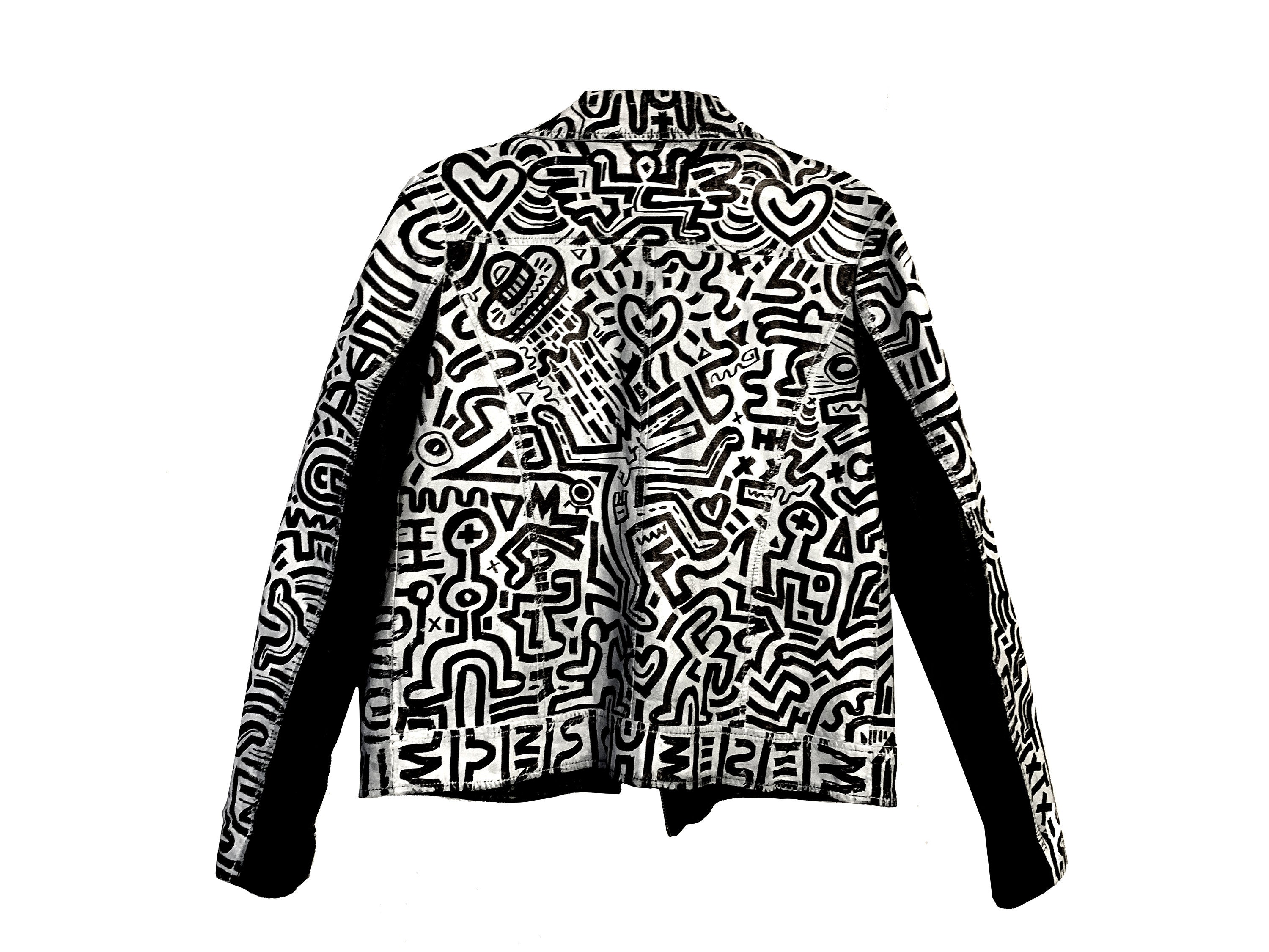 Keith haring inspired jacket hand painted leather jacket | Etsy