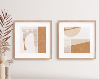 Printable wall art set of 2 ⋅ Yellow ochre - mustard color ⋅ Digital abstract art print set ⋅ Earth tone wall art decor