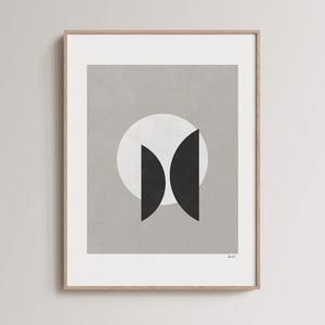 Minimalny nadruk ścienny ⋅ Duży abstrakcyjny nadruk geometryczny ⋅ Neutralne kolory do druku ⋅ Plakat wewnętrzny Japandi