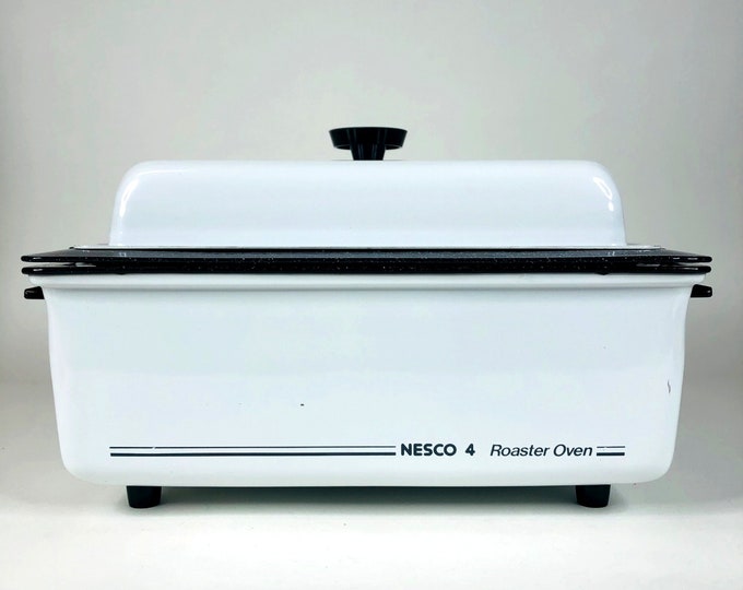 Vintage Nesco 4 Qt Roaster Oven White Enamel Black Metalware 480404 Etsy