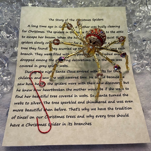 Christmas spiders, ornament, Spiderville, beaded spiders