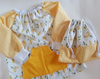 Nursery gown - Lemons | Silent bag | Snack | Batin Nursery | Babi School | Children's gown | Cloth bag | yellow | Baby set