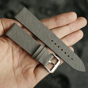 Correa de reloj fina de piel gris saffiano de 24 mm, 22 mm, 21 mm, 20 mm, 19 mm, 18 mm y 16 mm - Gris saffiano - 0 - S - M - N -