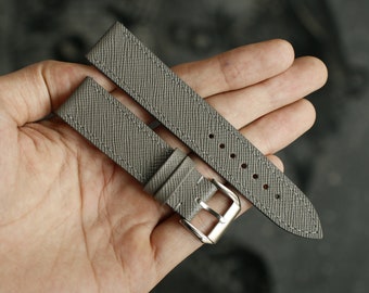 Handgefertigtes schmales Uhrenarmband aus Saffiano Grau aus Leder