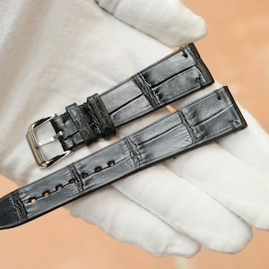 Black alligator vietnam minimalist style Leather watch strap-CA Viet-BLACK-0-DS-0-N-
