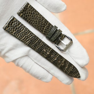 Ostrich dark green slim leather watch strap minimalist style .-DDG-GREEN-0-DS-0-N-