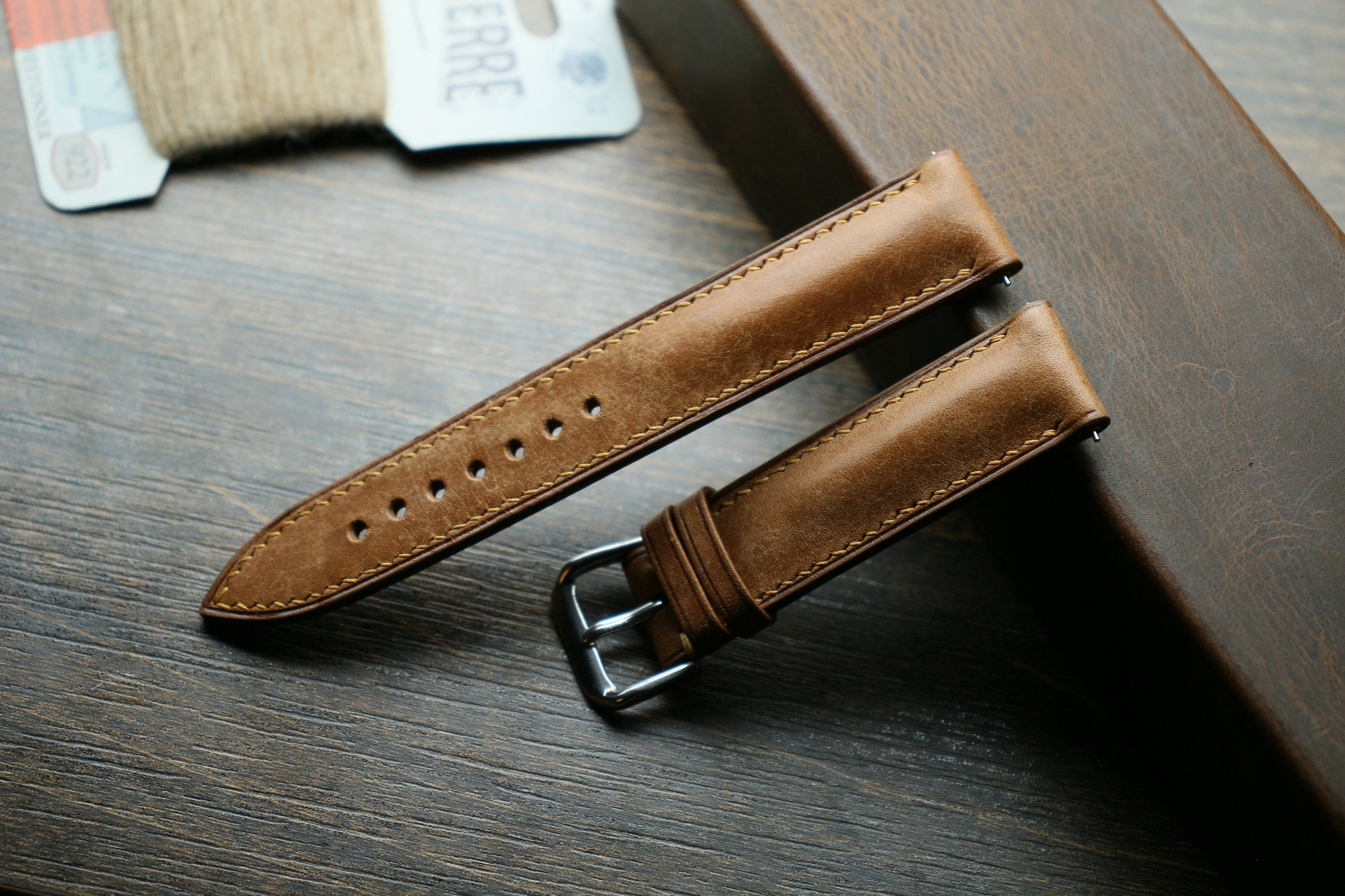 Natural Vegetable Tanned Buttero Leather Watch Strap Veg Tan 18mm, 20mm,  22mm free Shipping 