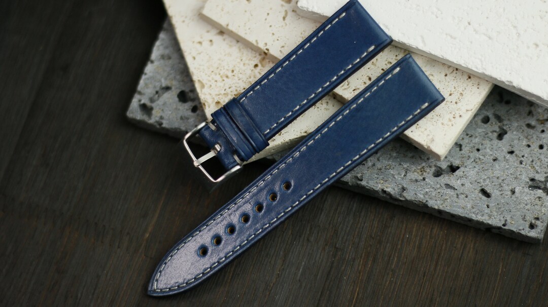 Butero Uhrenarmband marine schlank Lederarmband 24mm ,22 mm,21 mm
