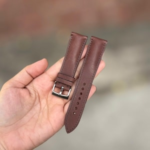 Handmade maya brown leather padded watch strap, Custom Size - M21
