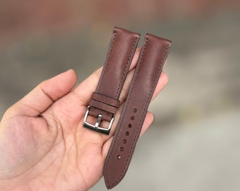 Handmade maya brown leather padded watch strap, Custom Size - M21