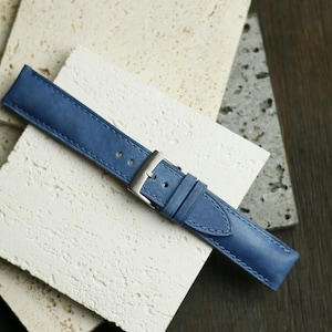 Museum patina blue leather watch strap padded 24mm ,22mm,21mm,20mm,19mm,18mm,16mm-MUSEUM-BLUE-F-S-M-N-