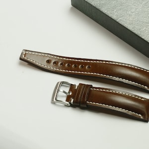 Shell cordovan rocado brown leather watch strap-SHELL-BROWN-F-K-TH-V-