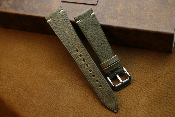 Carze Olive Slim Leather Watch Strap 24mm 22mm 21mm 20mm 19mm 18mm 16mm carze green 0 d 0 n Etsy Canada