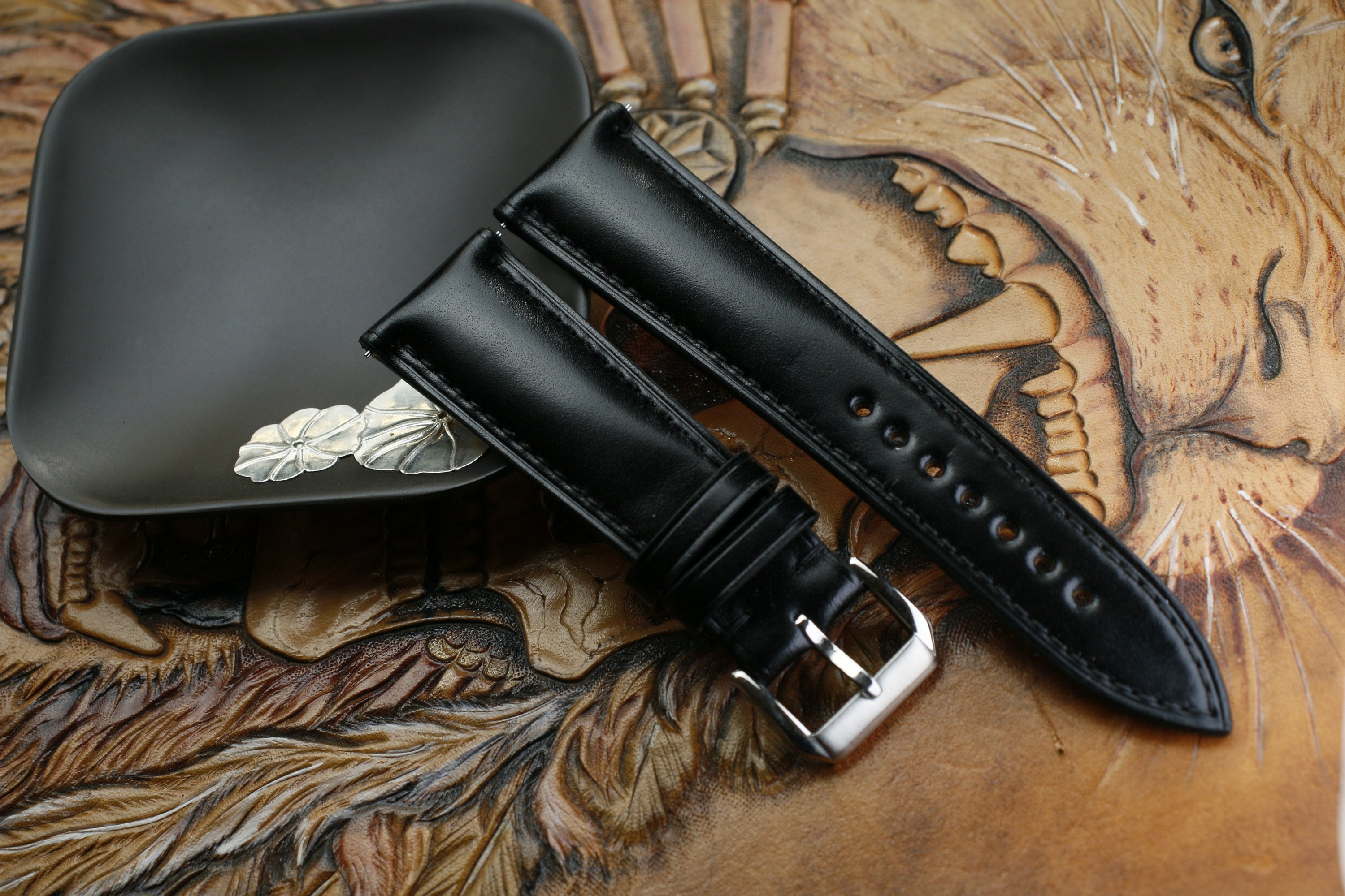 Shell cordovan shinki leather Black watch strap 24mm 22mm 21mm 20mm 19mm 18mm 16mm SHELL BLACK F S TH N