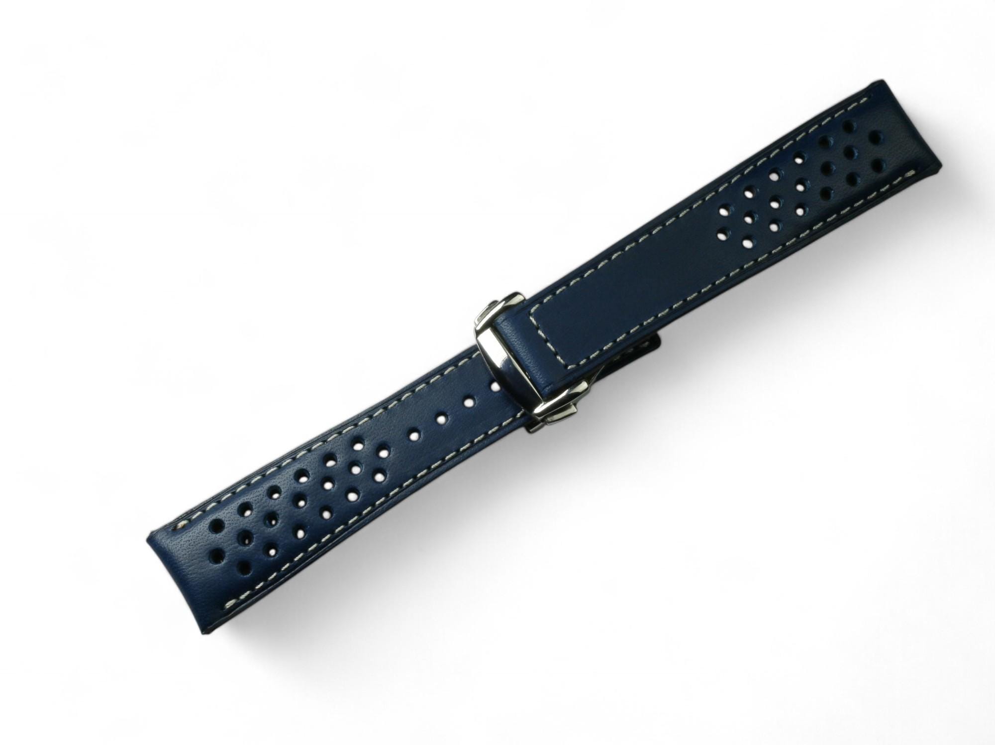 Rally Omega butero navy leather padded watch strap-Butero OMEGA Rally-NAVY-V-K-M-T-