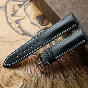 vegtan black leather watch strap 24mm ,22mm,21mm,20mm,19mm,18mm,16mm-VEG-BLACK-F-K-TH-N-