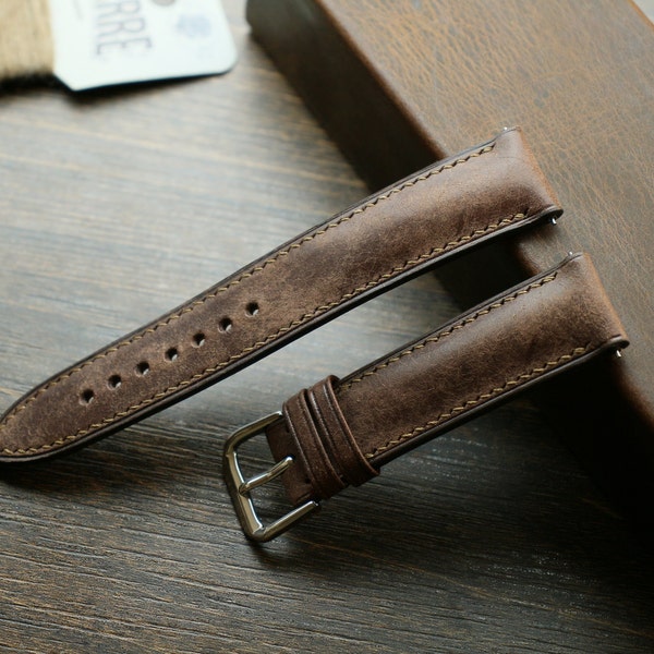 Brown wood Maya Leather watch strap  24mm,22mm,21mm,20mm,19mm,18mm,16mm-MAYA-BROWN-F-S-M-N-
