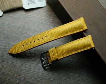 Correa de reloj de piel amarilla Epsom hecha a mano, talla personalizada - ES26