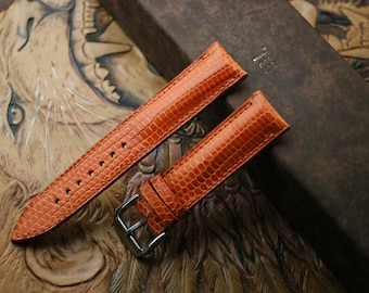 lizard  orange Leather watch strap  24mm,22mm,21mm,20mm,19mm,18mm,16mm-KI DA-ORANGE-F-S-M-N-
