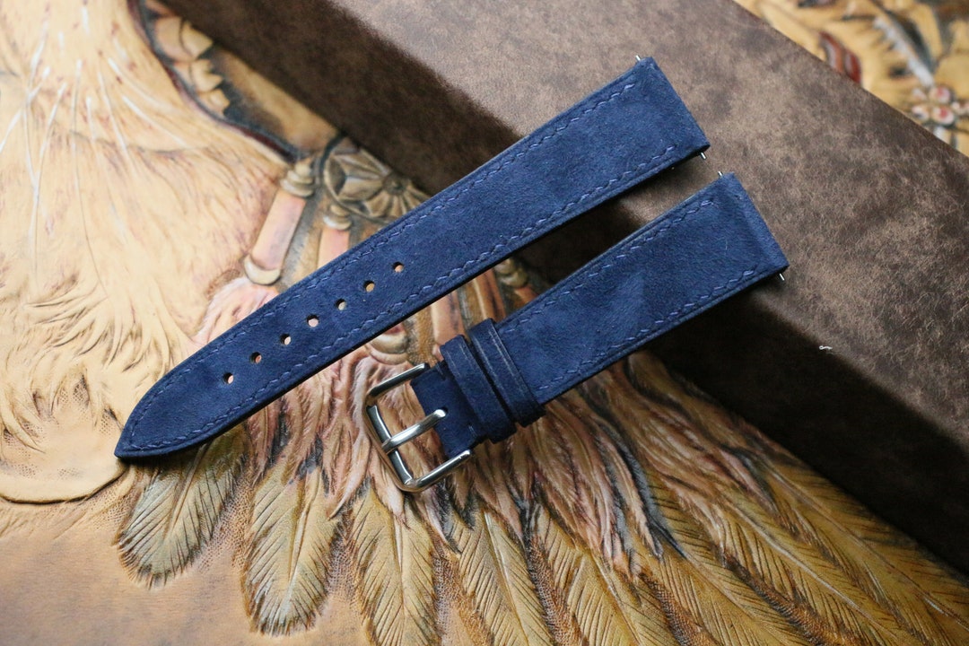 Cinturino sottile per orologio in pelle scamosciata blu navy, 24 mm